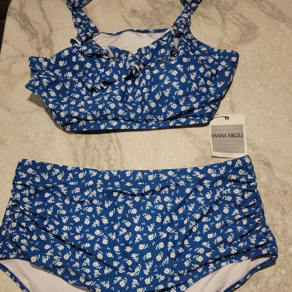 Hanna Nikole Blue Floral Bikini Set | Size 24W | NWT